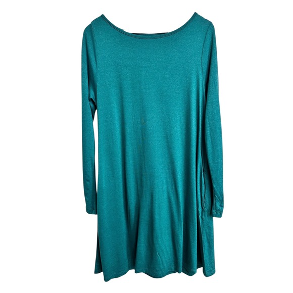 Wool& Dresses & Skirts - Wool& women's Merino Wool teal Sleeve Swing Dress Medium Pockets